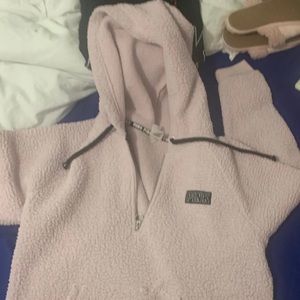 PINK Light pink hooded Sherpa quarter zip